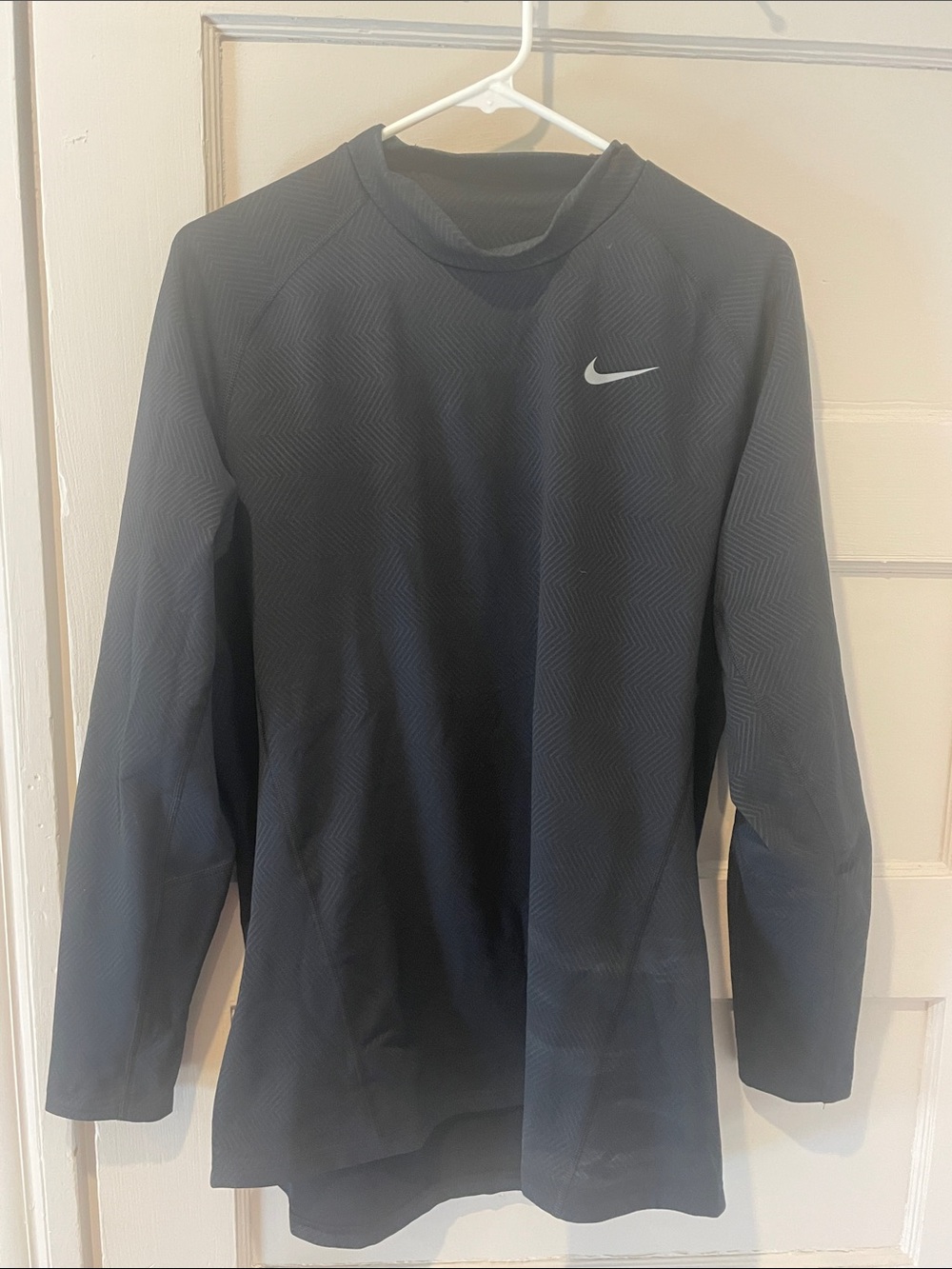 Nike Black Long-Sleeve Performance Training Top with White Swoosh